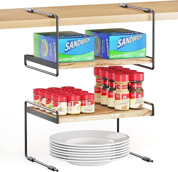 SpaceAid Cabinet Shelf Organizers 2 Pack, Kitchen Counter Organizer Rack Under by SpaceAid