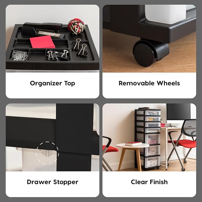 IRIS USA Plastic Drawer Storage Organizer Rolling Cart, - Image 5