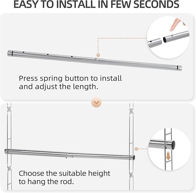 STORAGE MANIAC Hanging Closet Rod, Adjustable Width and Height Closet Hanging - Image 4