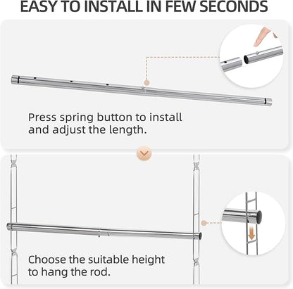 STORAGE MANIAC Hanging Closet Rod, Adjustable Width and Height Closet Hanging - Image 4