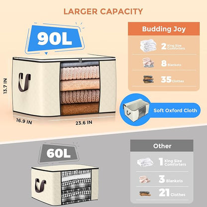 90 L Large Storage Bags, 6 Pack Clothes Storage Bins Foldable Closet Organizers - Image 2