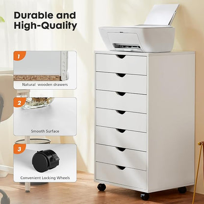 OLIXIS 7 Drawer File Cabinet on Wheels, Printer Stand | Fits Under Desks - Image 7