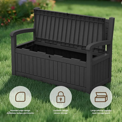 EasyUp 100 Gallon Wood Grain Style Outdoor Storage Bench, Waterproof and - Image 5
