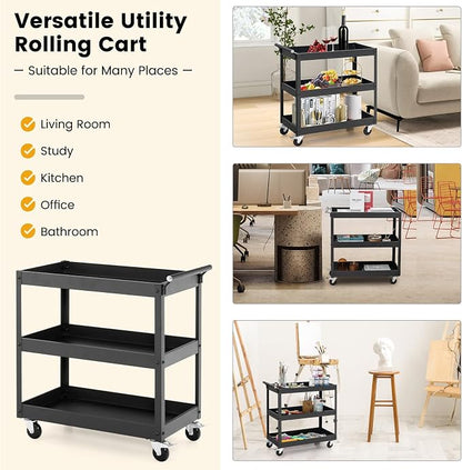 Goplus 3-Tier Utility Cart, Heavy Duty Commercial Service Tool Cart w/Lockable - Image 6