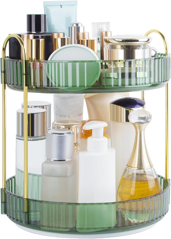 360 Rotating Makeup Organizer for Vanity, 2 Tier Perfume Skincare Organizers by AMEITECH