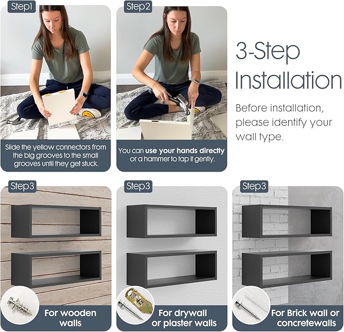 24in Floating Cube Shelves Set of 2, Display Shelves Wall Mount, Decorative - Image 4