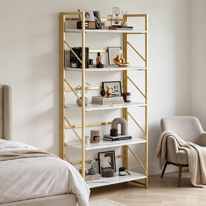 JSB 5 Tier No Assembly Folding Bookshelf, Foldable Storage Bookcase - Image 8