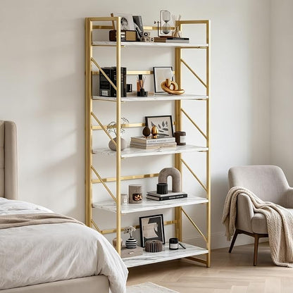 JSB 5 Tier No Assembly Folding Bookshelf, Foldable Storage Bookcase - Image 8