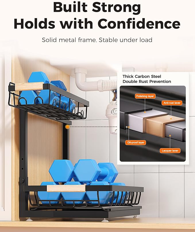 Sevenblue 2-Pack 2-Tier Height Adjustable Under Sink Organizer & Storage | - Image 6