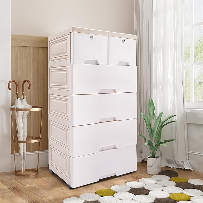 6-Drawer Plastic Dresser Organizer Lockable Storage Cabinet | Hold up to 66.13 - Image 5