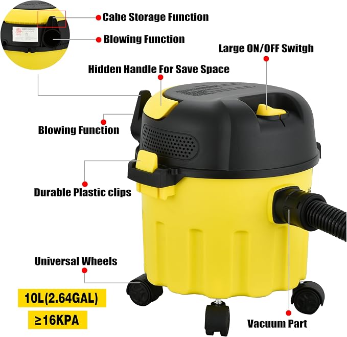 Wet-Dry Vacuum, 3-in-1 Portable Shop Vacuum Cleaner - Image 6