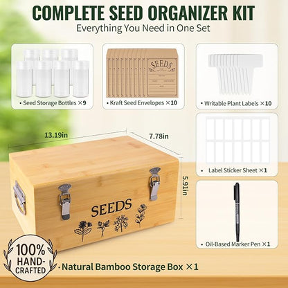 Large Bamboo Wood Seed Storage Organizer Box - Image 2