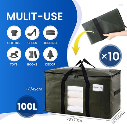 TAILI 10 Pack Green Extra Large Storage Bags, Heavy Duty Totes - Image 2