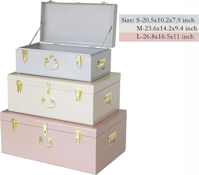 Vixdonos Decorative Box Set of 3 Metal Trunks Chest - Image 2