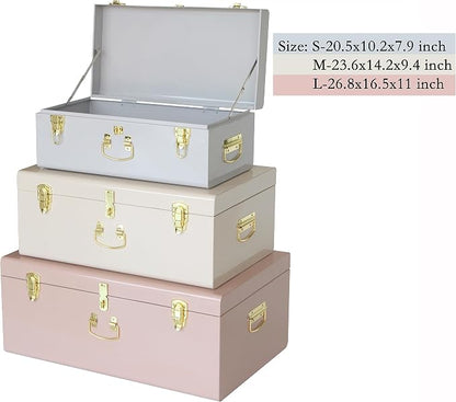 Vixdonos Decorative Box Set of 3 Metal Trunks Chest - Image 2