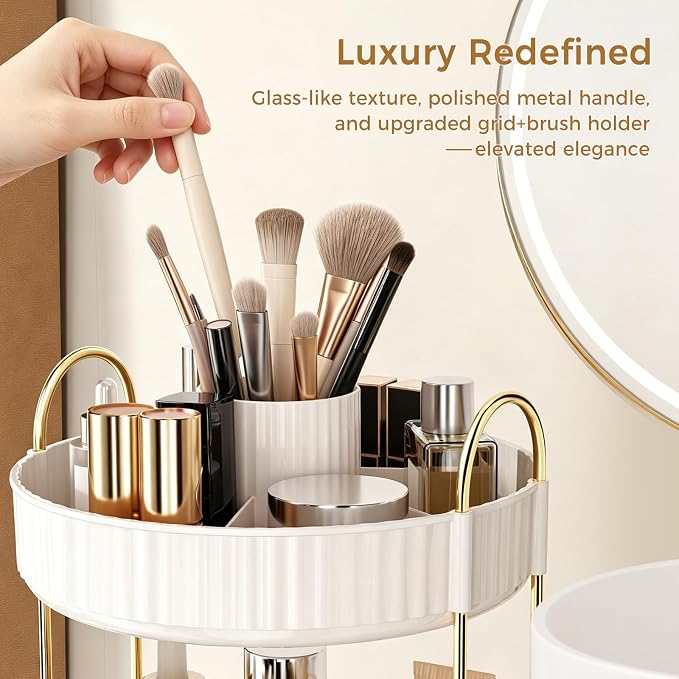 360° Rotating Makeup Organizer, Upgraded 3 Tier Skincare Perfume Organizers - Image 4