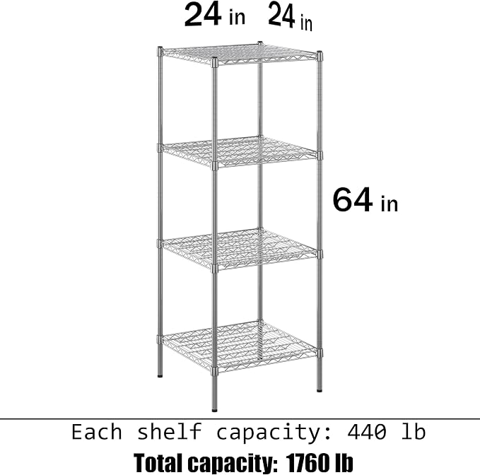 24" Deep x 24" Wide x 64" Height Wire Shelving Kit | 4-Tier | NSF Commercial - Image 3