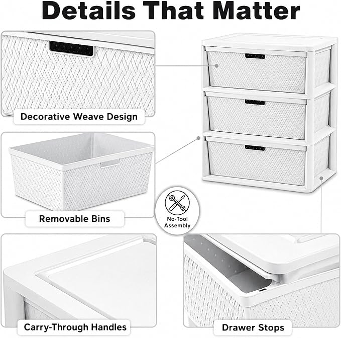 3 Drawer Storage Organizer, Plastic Drawer Organizer Tower, Closet Storage - Image 7