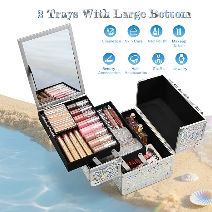 Joligrace Makeup Train Case Makeup Case Organizer Portable Cosmetic Box Storage - Image 3