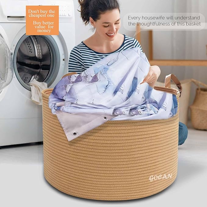 Extra Large Storage Laundry Basket 22" X 22"X 14" Cotton Rope Woven Basket - Image 4