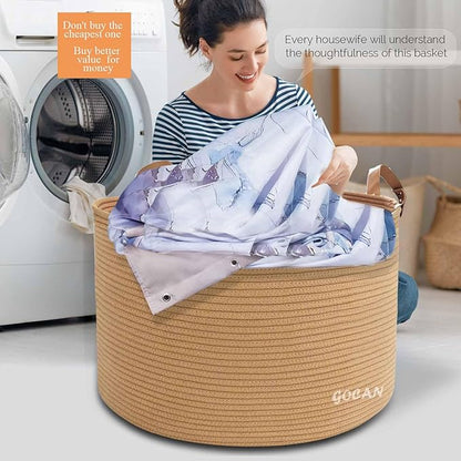 Extra Large Storage Laundry Basket 22" X 22"X 14" Cotton Rope Woven Basket - Image 4