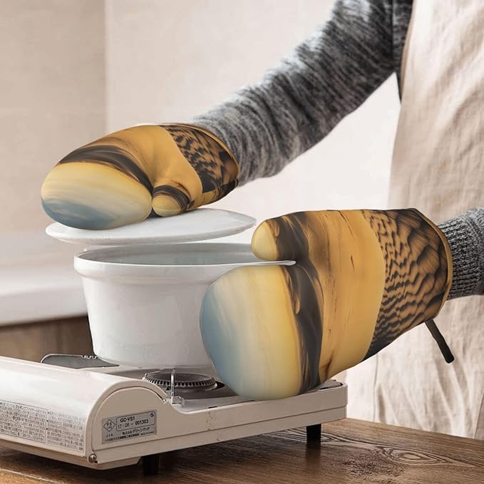 Sand Dunes Print Oven Mitts Set of 2, Heat Resistant Silicone Oven Mittens - Image 8