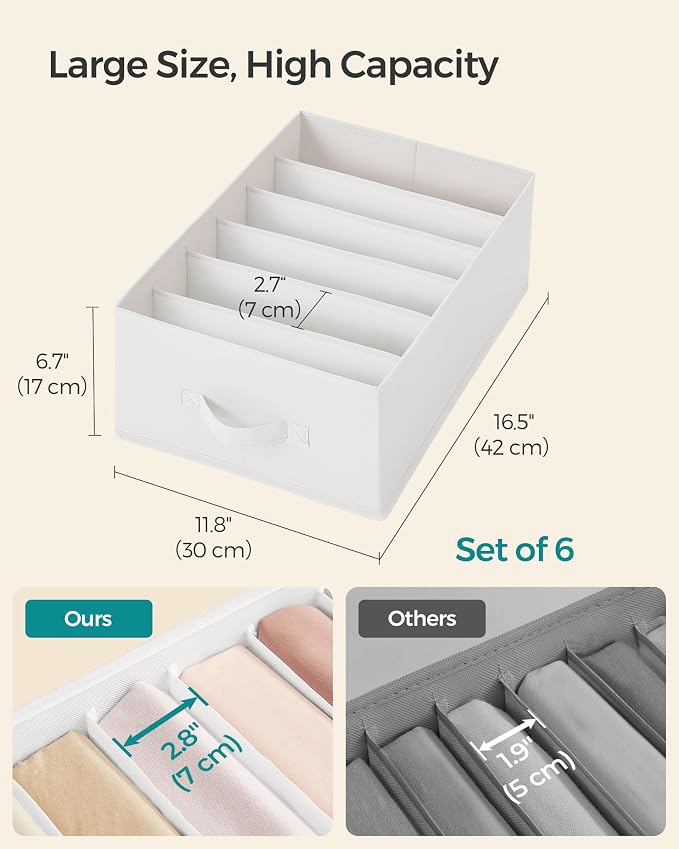 SONGMICS Set of 6 Large Size Wardrobe Clothes Organizers, 6-Compartment - Image 5