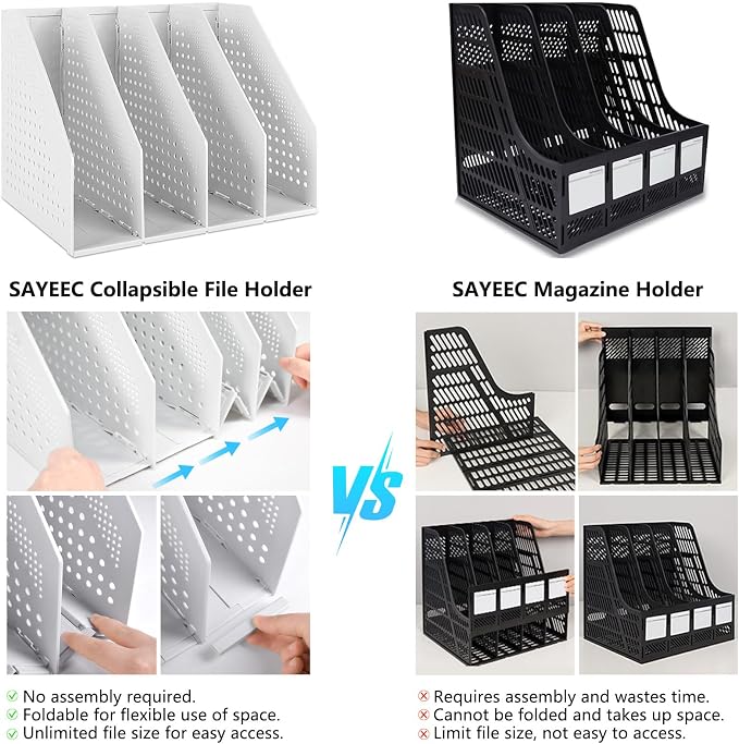 SAYEEC Collapsible Magazine Holder Plastic Desktop 4 Compartment File Desk - Image 6