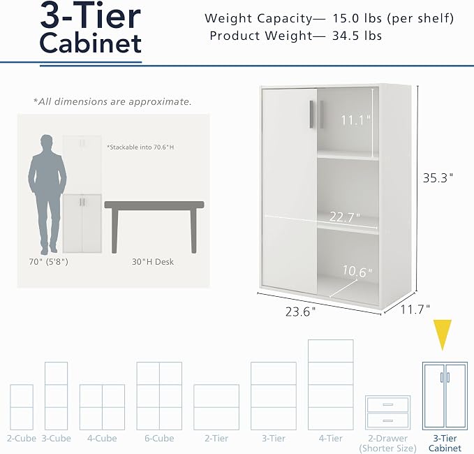 Homes: Inside + Out Apexa 3-Tier Stackable Wood Bookcase - Image 3