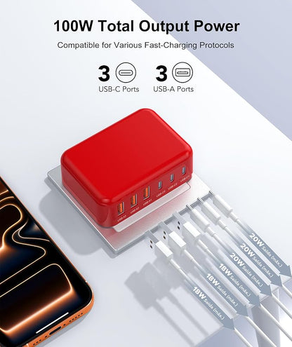 Fast Charger Block, GaN 6 Port USB C Charging Station Hub Cube, 100W Multiport - Image 2