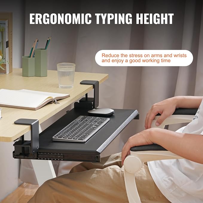 VEVOR Clamp on Keyboard Tray Under Desk, Desk Keyboard Tray Slide Out - Image 5