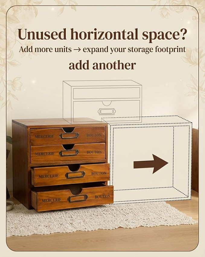 Modular Stackable Apothecary Cabinet 4 Drawer Desk Organizer - Image 6