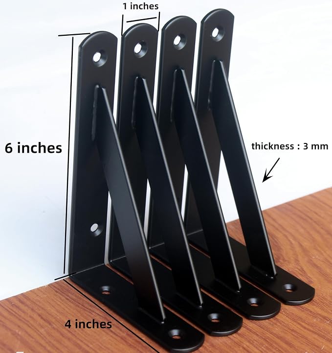 6 Pack L6 x H 4" Black Heavy Duty Shelf Brackets - Image 2