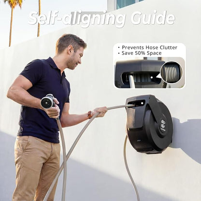 Retractable Garden Hose Reel, 5/8 in x 100ft, Heavy-Duty Aluminum Mount - Image 3