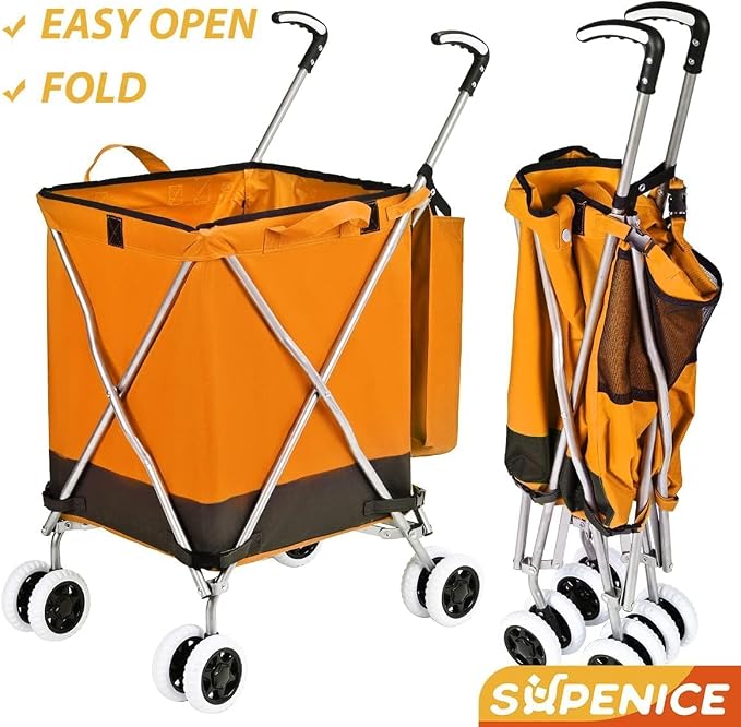 Folding Shopping Cart for Groceries, Water-Resistant Heavy-Duty Canvas Trolley - Image 8