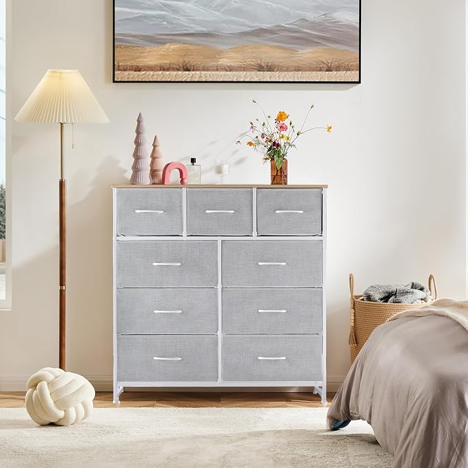 DUMOS 9 Drawer Dresser for Bedroom, Storage Organizer Chest of Drawers | Fabric - Image 2