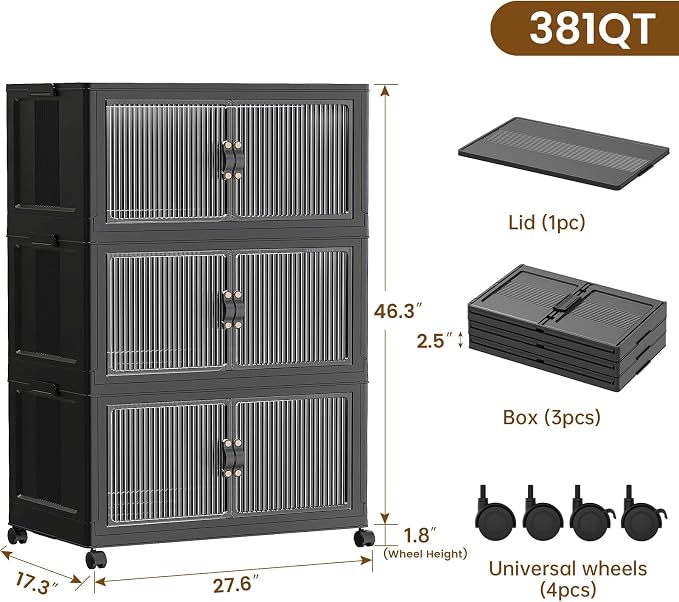 SAILUN 95Gal/381Qt Stackable Storage Bins Folding Collapsible Storage Bins - Image 2