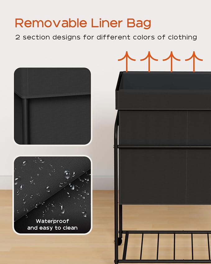 Laundry Basket with Wheels, Rolling Laundry Hamper, Laundry Sorter with - Image 5