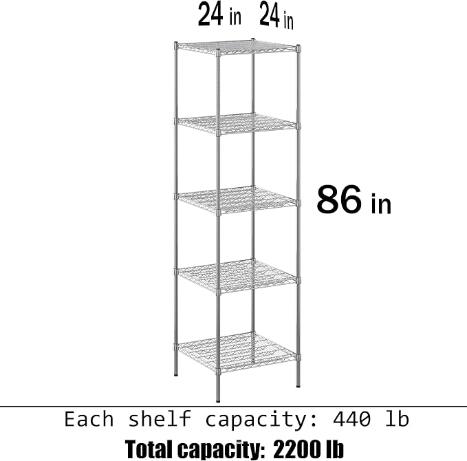 24" Deep x 24" Wide x 86" Height Wire Shelving Kit | 5-Tier | NSF Commercial - Image 3