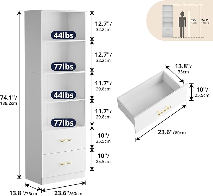 Cozy Castle 74.1'' Bookshelf, Tall Bookcase - Image 2
