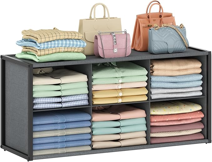Hongtamoya Stackable Closet Organizer Shelf, 6 Cube Bins Storage Basket by Hongtamoya