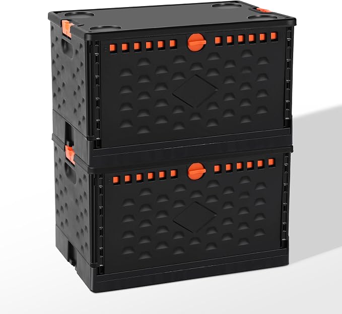 Collapsible Storage Bin with Lid Heavy Duty 16 Gallon Stackable Milk Crate | - Image 3