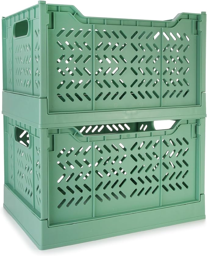 Domiella 2-Pack Crates for Storage, Storage Crates Plastic Stackable, Foldable by Domiella