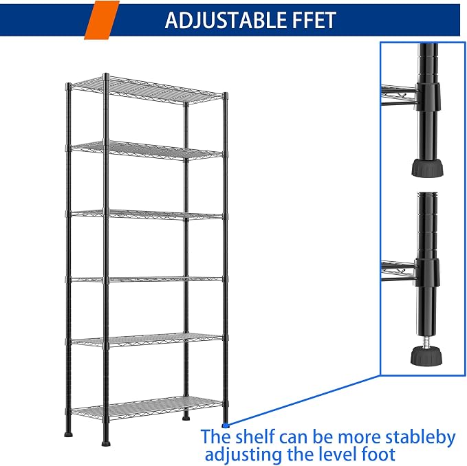 REGILLER 6-Wire Shelving Metal Storage Rack Adjustable Shelves, Standing - Image 6