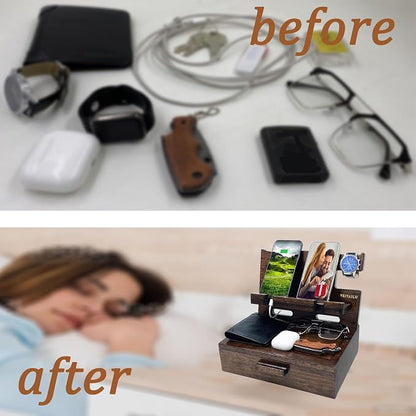 Gifts for Men Women Husband Son Boyfriend Him Nightstand Organizer Wood Phone - Image 7