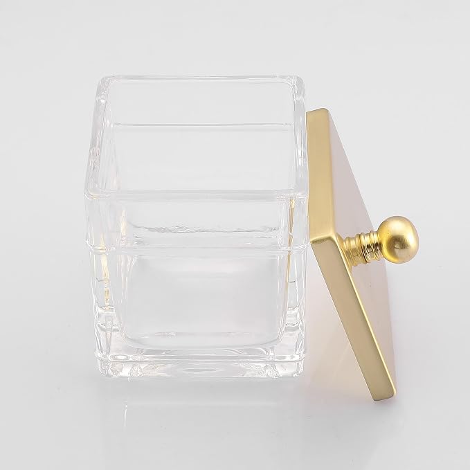 Glass Cotton Jar Holder 2 Pack– Brushed Gold Lid, Elegant Bathroom Storage - Image 6