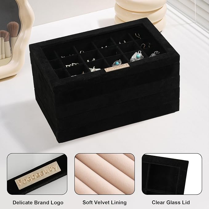Frebeauty Stackable Jewelry Trays, Removable Glass Lid, Drawer Inserts - Image 5