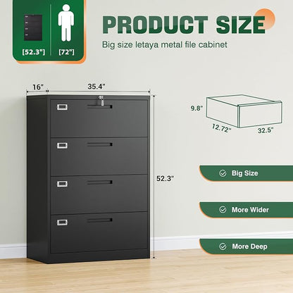 Letaya File Cabinets, 4 Drawer Metal Lateral Filing Organization Storage - Image 3