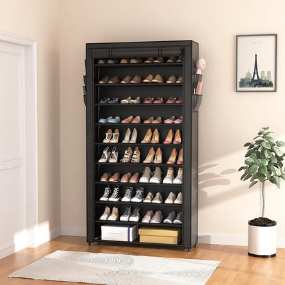 ROJASOP 10 Tier Shoe Rack with Covers, Large Capacity Stackable Tall Shoe Shelf - Image 2