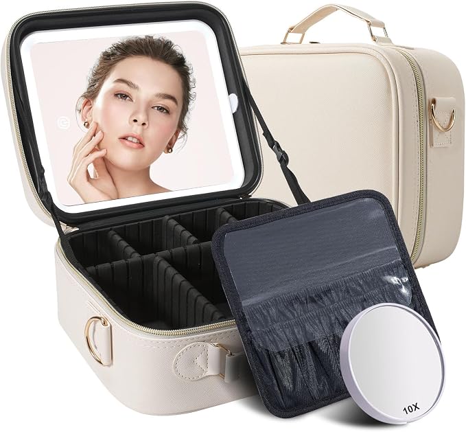 Mocado Travel Makeup Bag with LED Lighted Mirror, Travel Makeup Organizer by Mocado